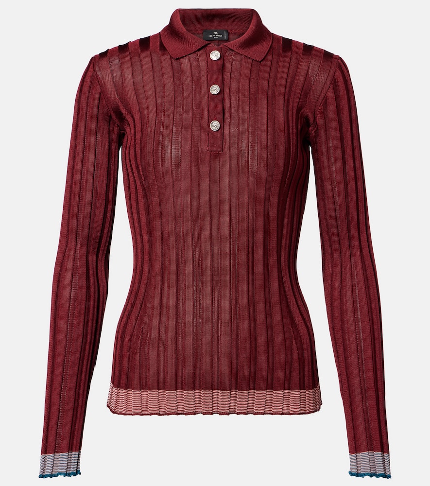 Ribbed-knit polo sweater
