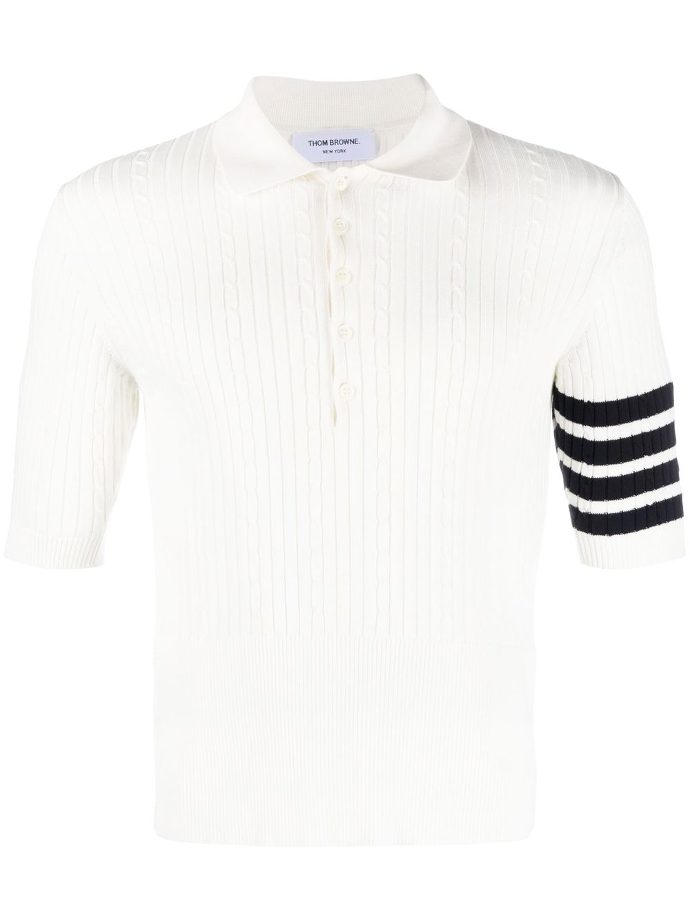 4-Bar cable-knit ribbed polo shirt - White