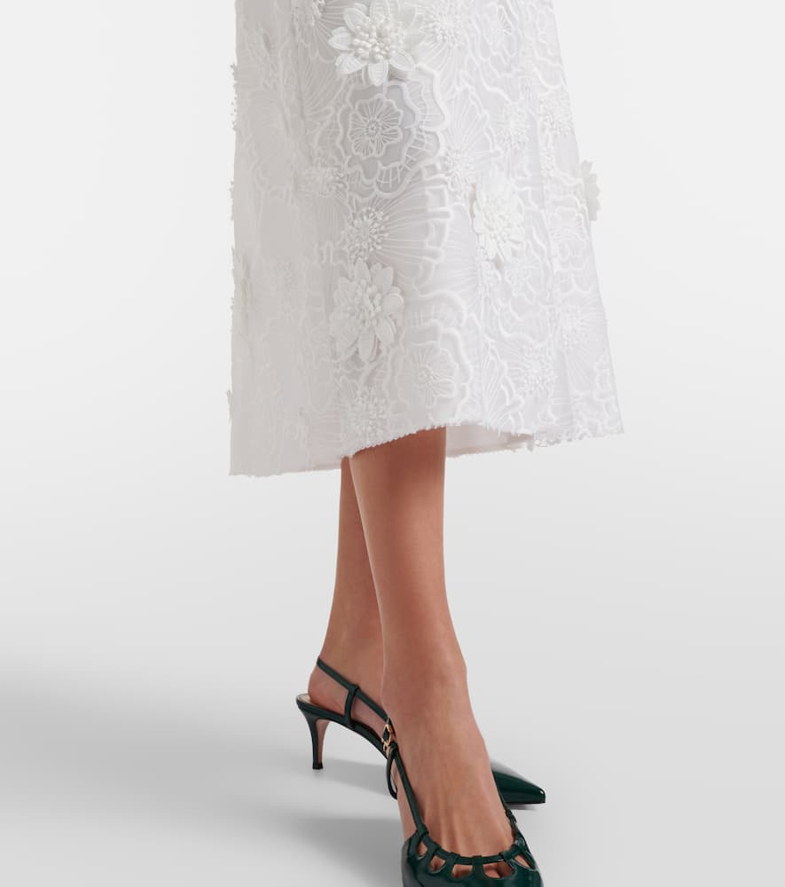 Sheer Meadow floral organza midi skirt