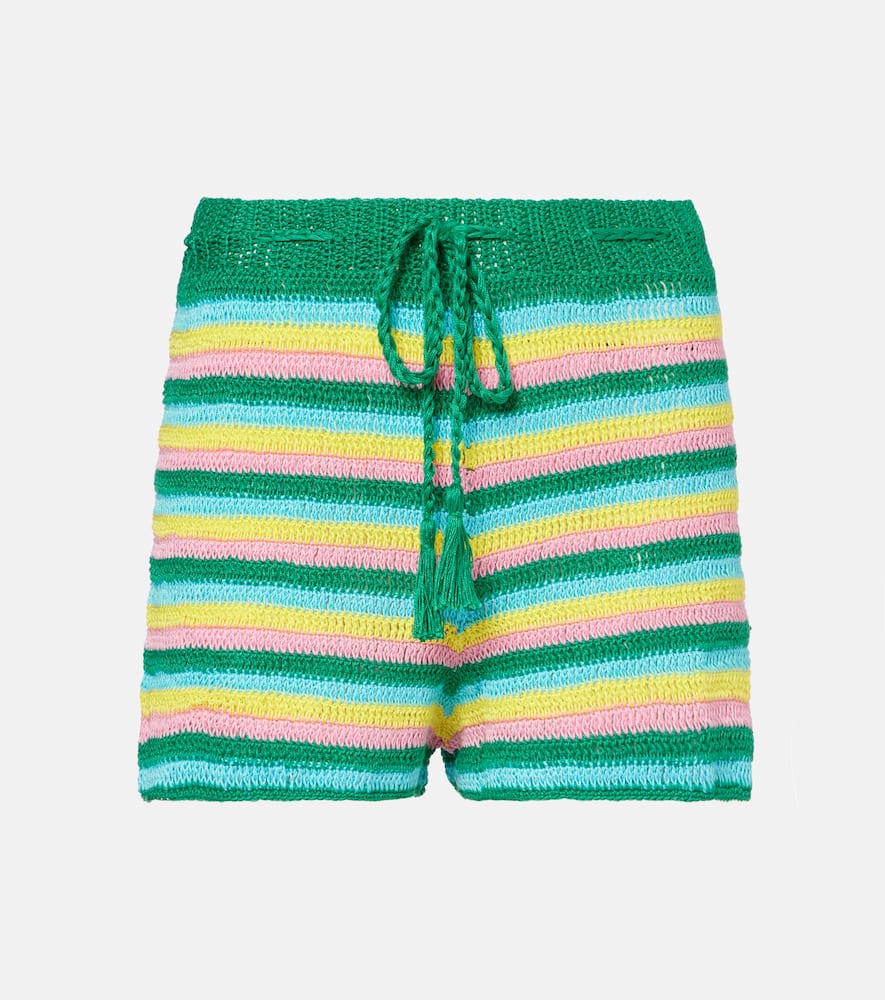Striped crochet cotton shorts
