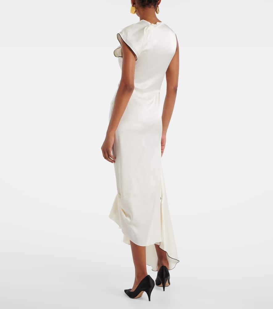 Gathered draped satin midi dress