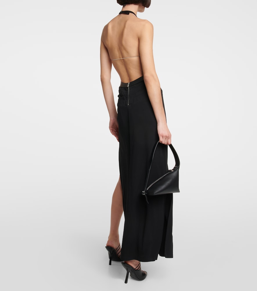 Dion Lee Cutout leather-trimmed halterneck gown