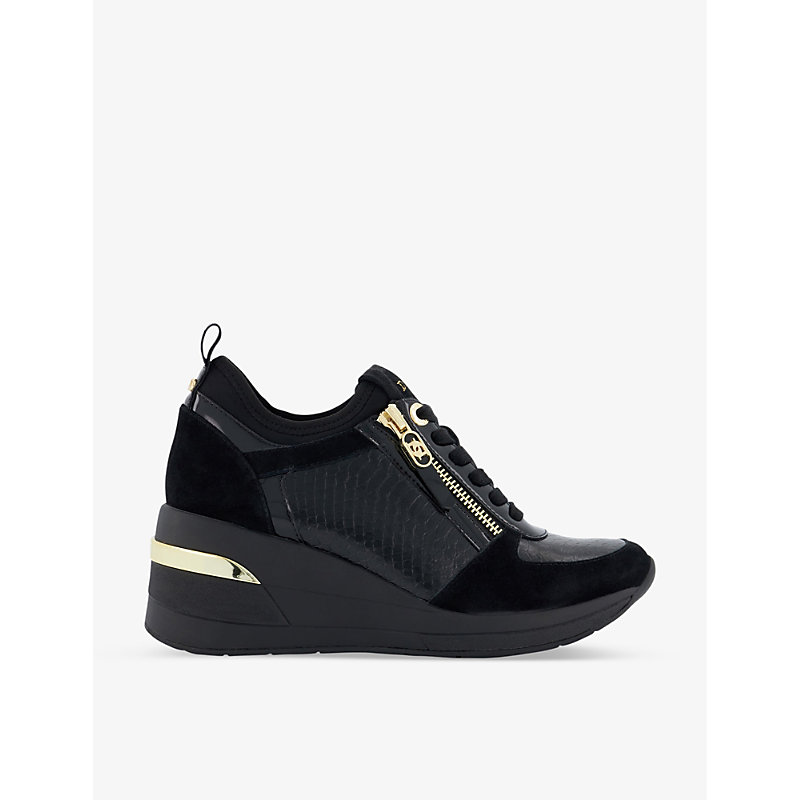 Dune 여성 Womens Black-leather Mix Eilin Wedge-heel Leather Low-top Trainers