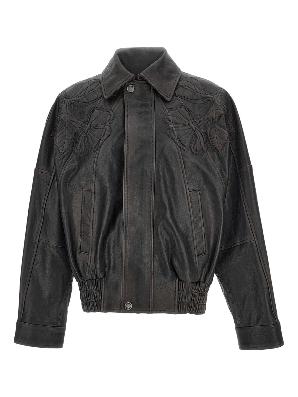Women's Bomber Jacket in Nappa Leather with Floral Embroidery