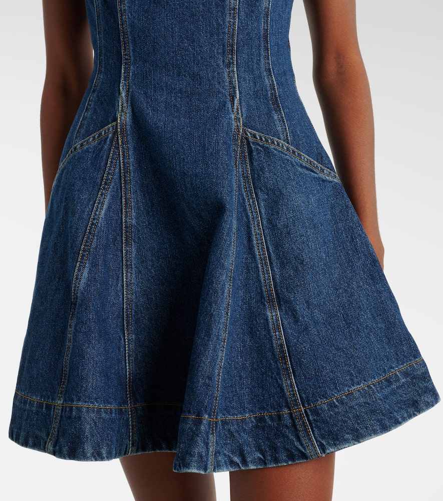 Bow-detail ruffled denim minidress