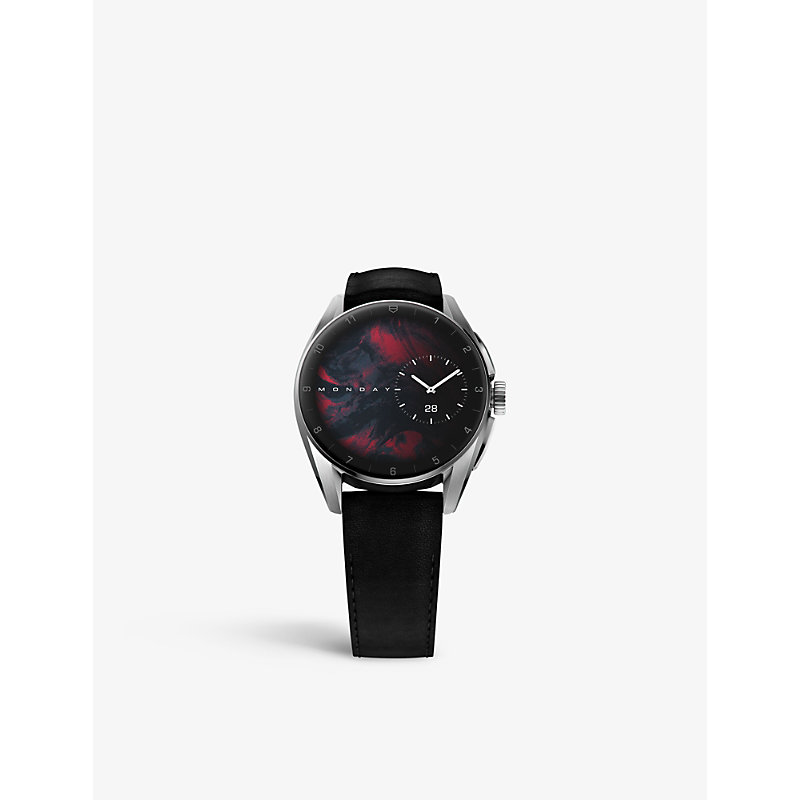 Mens Black/Silver SBR8010.BC6608 Connected Stainless-steel and Leather Fitness Watch 42mm
