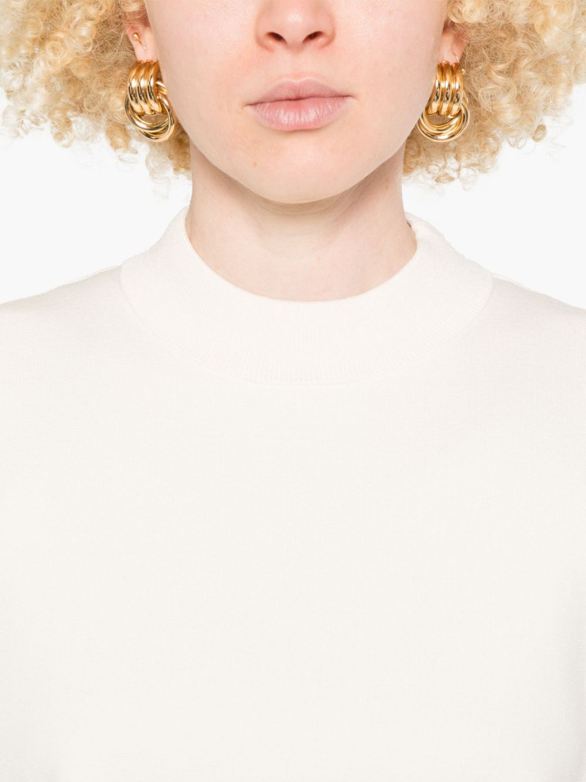 Beige Mockneck Solid T-Shirt