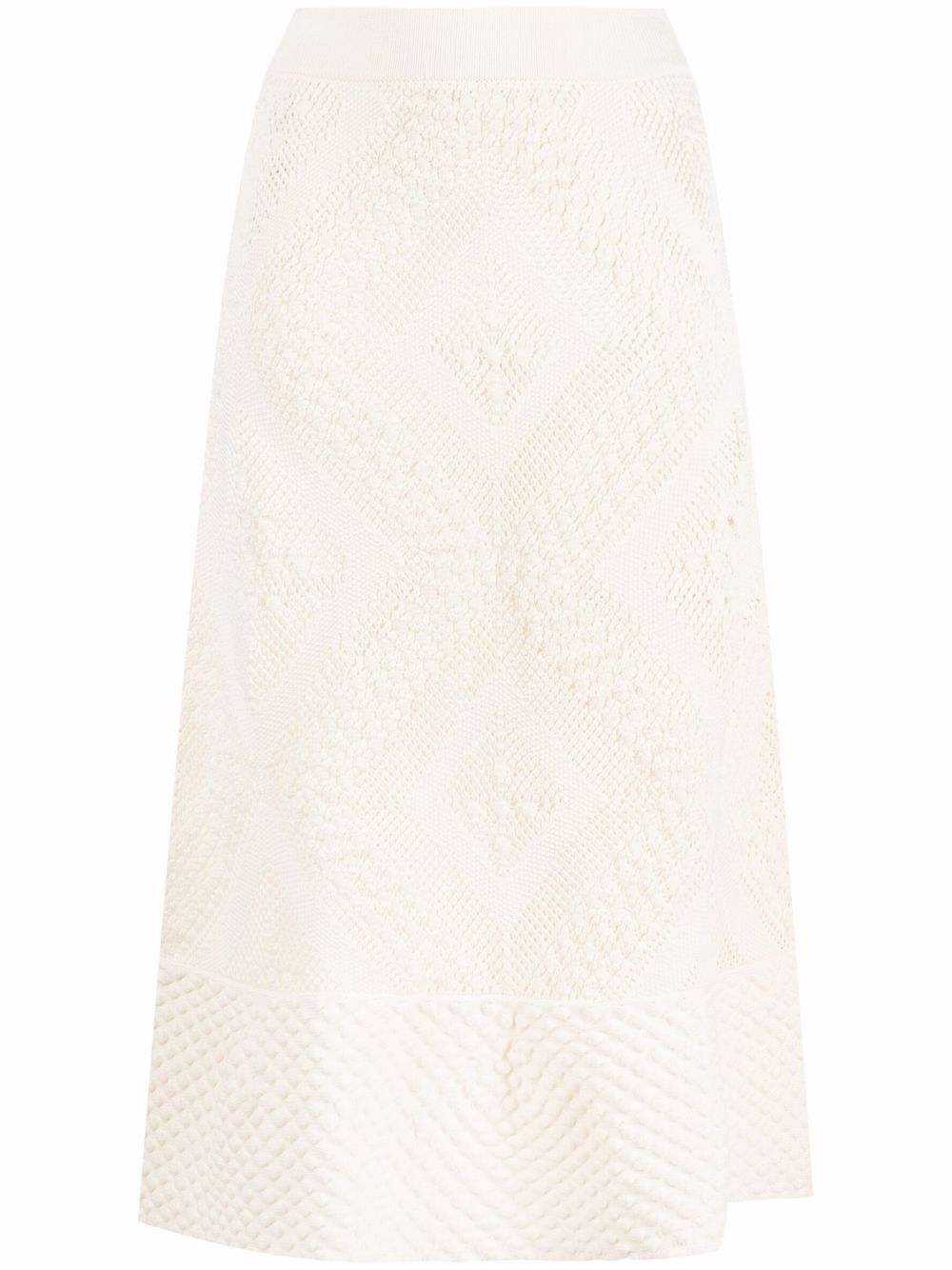 Open-knit patterned midi skirt - White