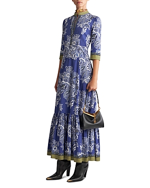 Floral-print cotton maxi dress - Blue