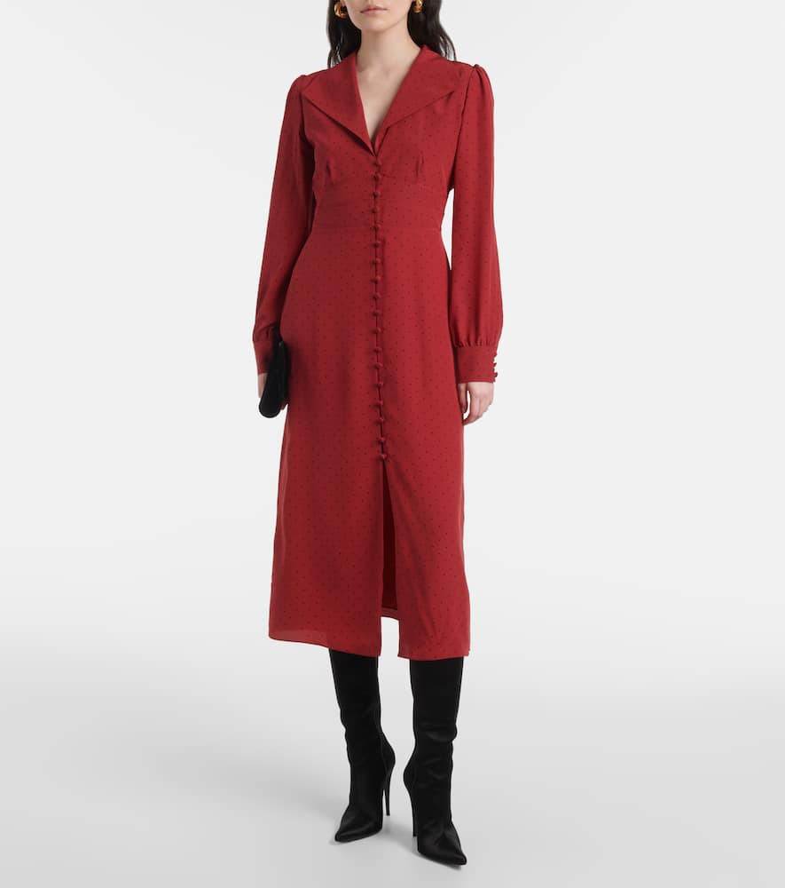 Polka-dot silk midi dress