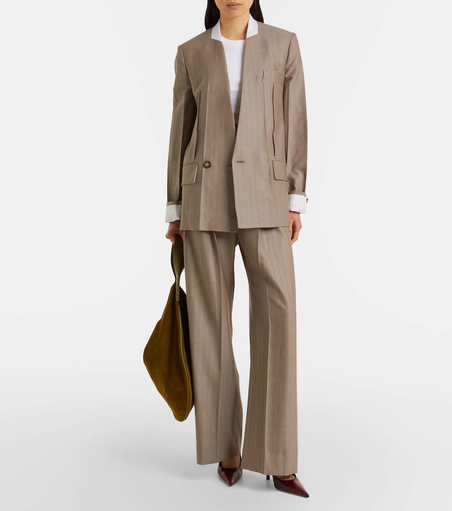 Herringbone virgin wool pleated pants