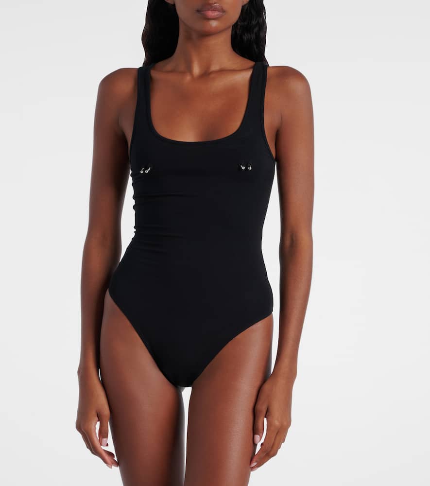 Embellished cotton-blend bodysuit