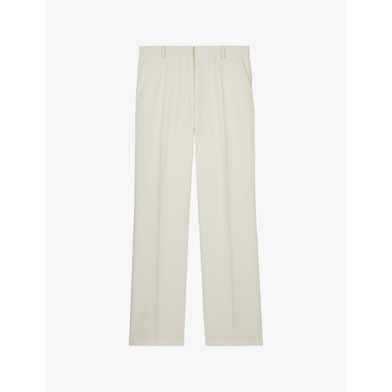 Womens Ecru Straight-leg High-rise Stretch-woven Trousers 6