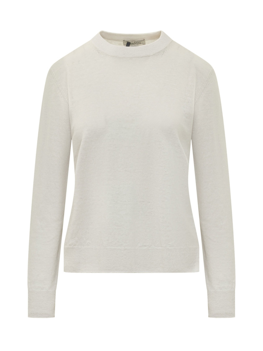 White Solid Crew Neck Sweater