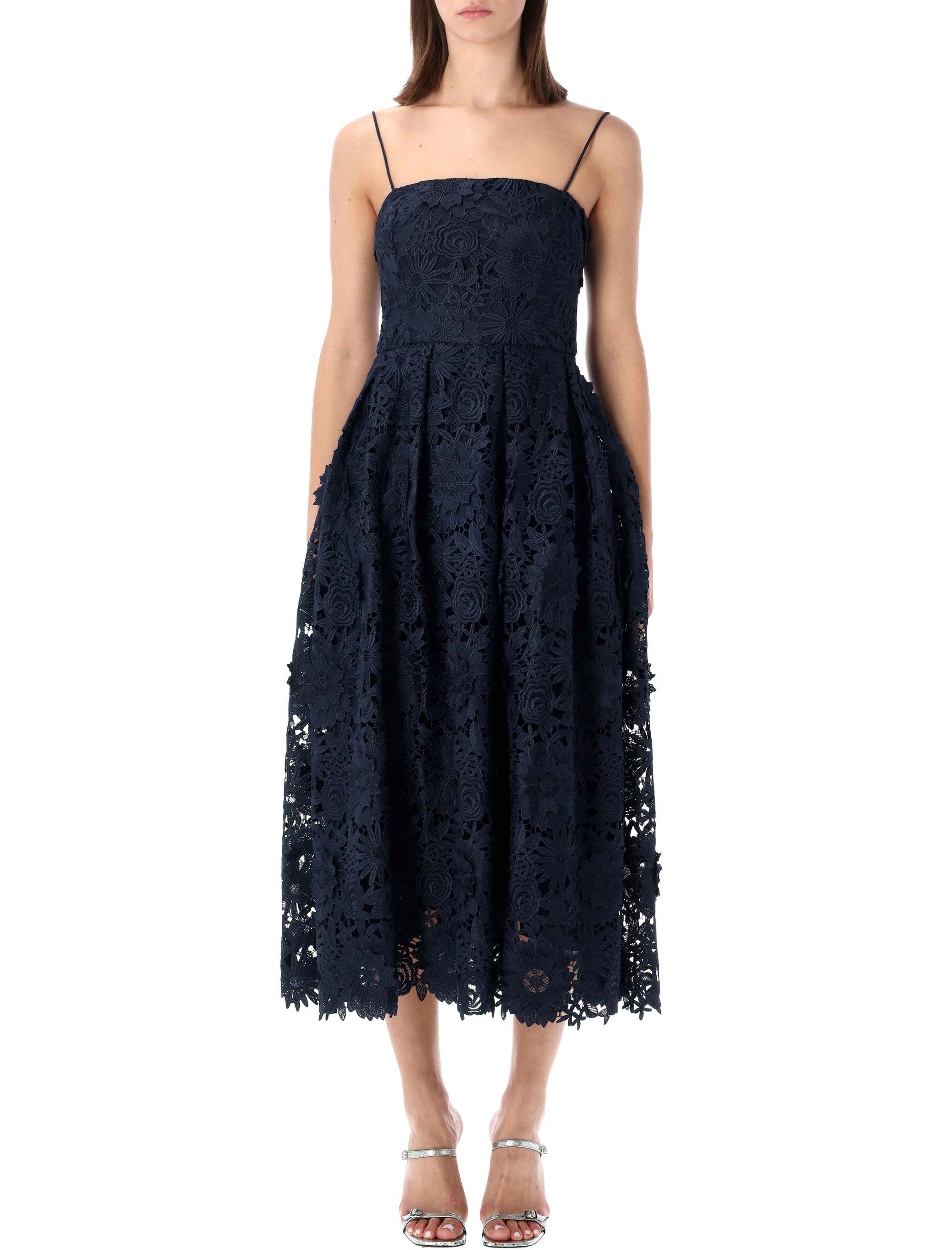 3D Lace Flared Midi Dress