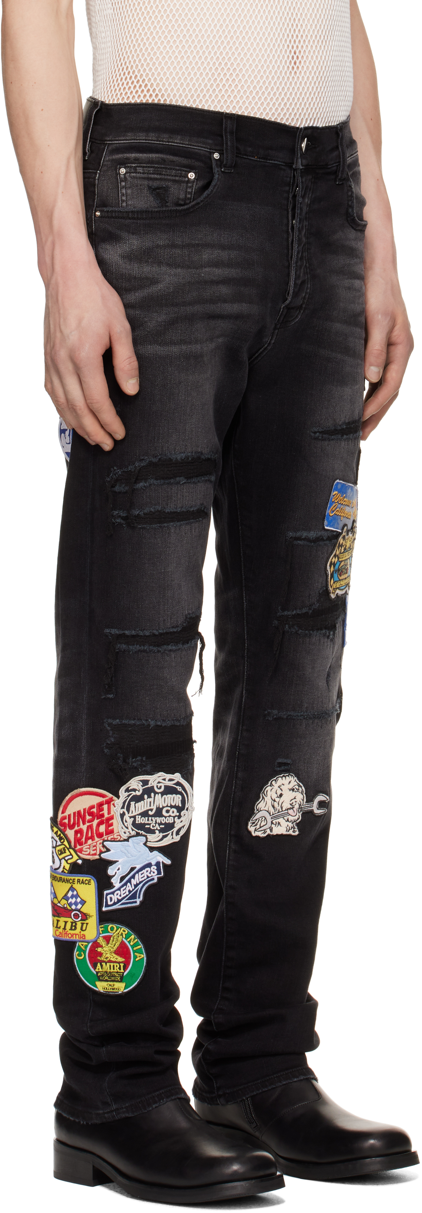 Black Station Patch Repair Slim Jeans