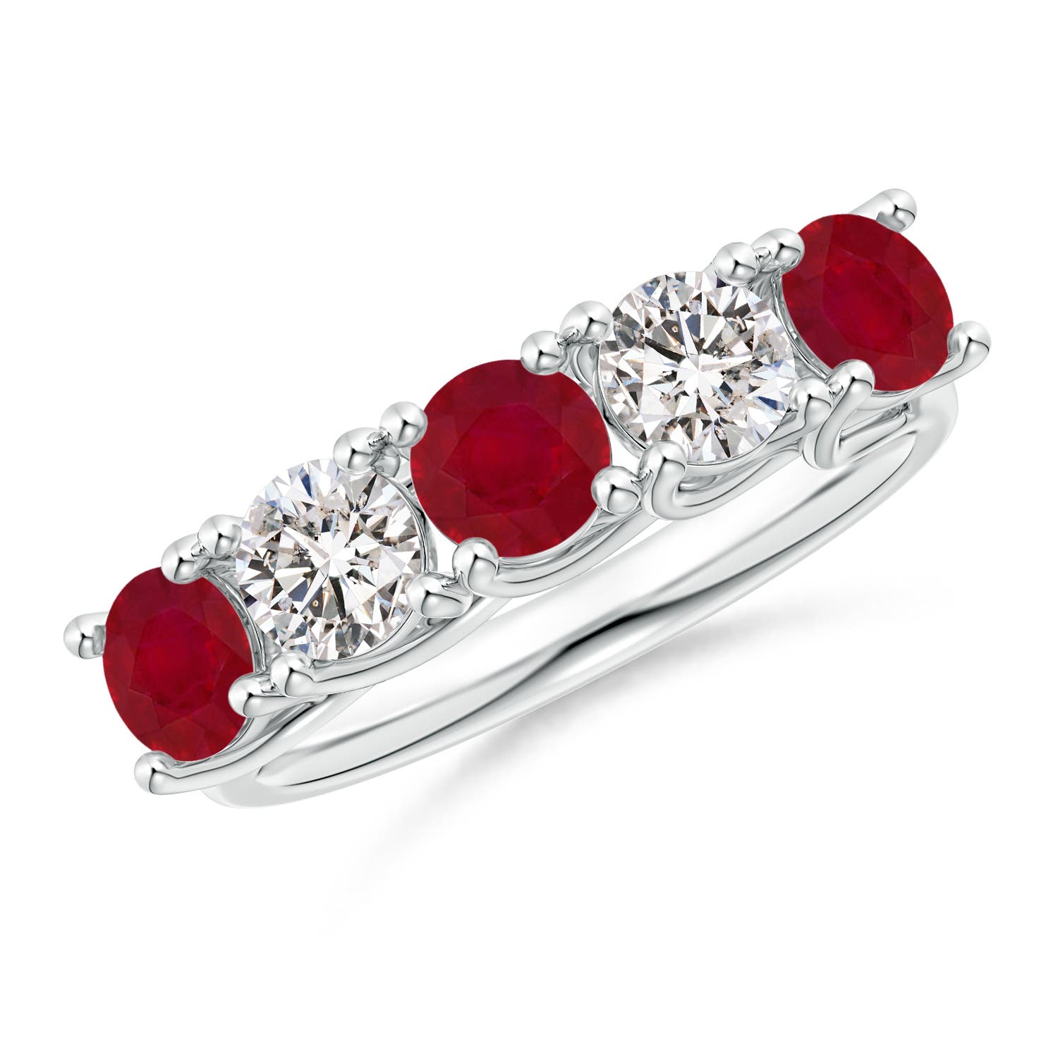 Angara 1.38 Carats Half Eternity Five Stone Ruby and Diamond Wedding Band in 14K White Gold