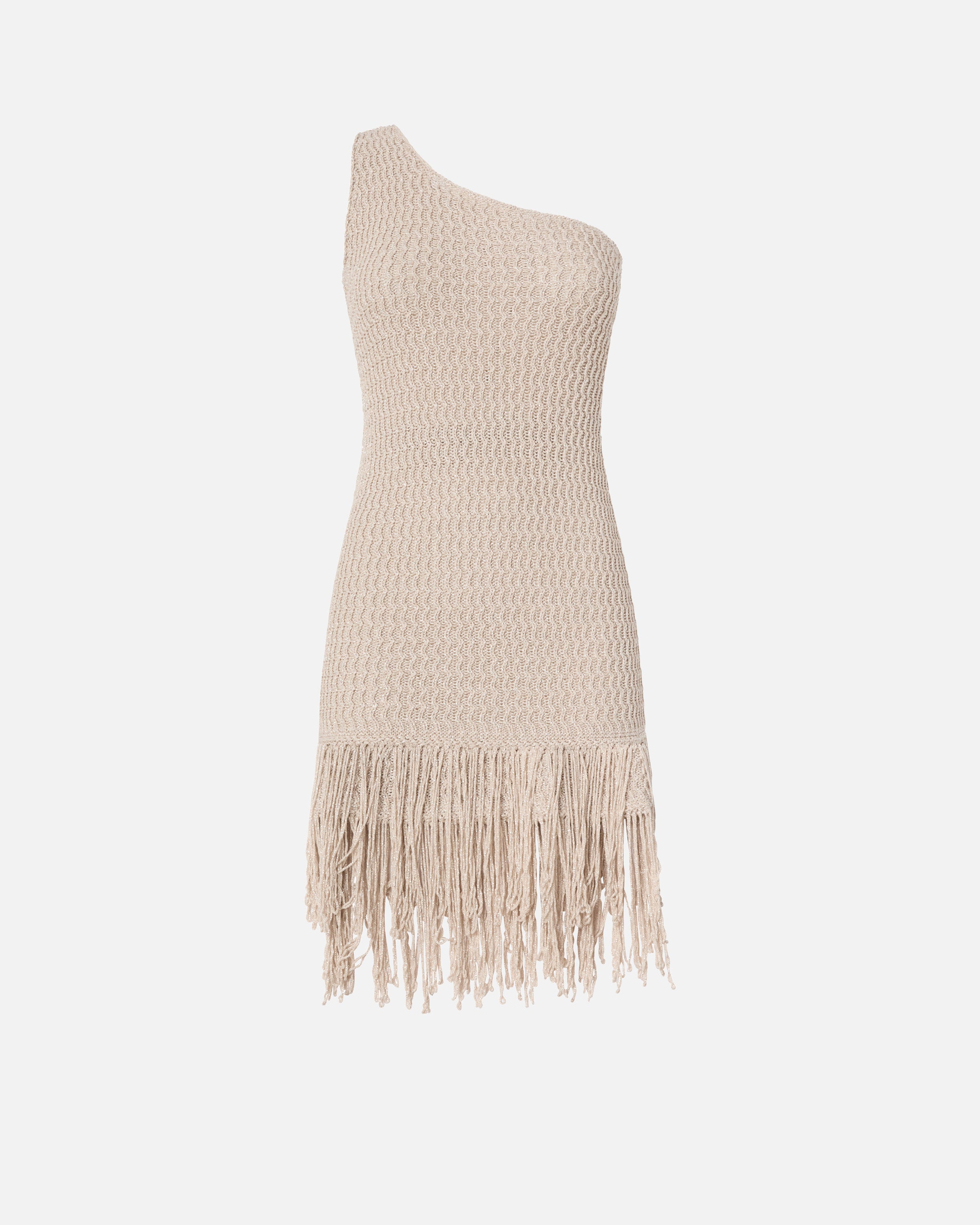 One-shoulder mini dress with fringing - L