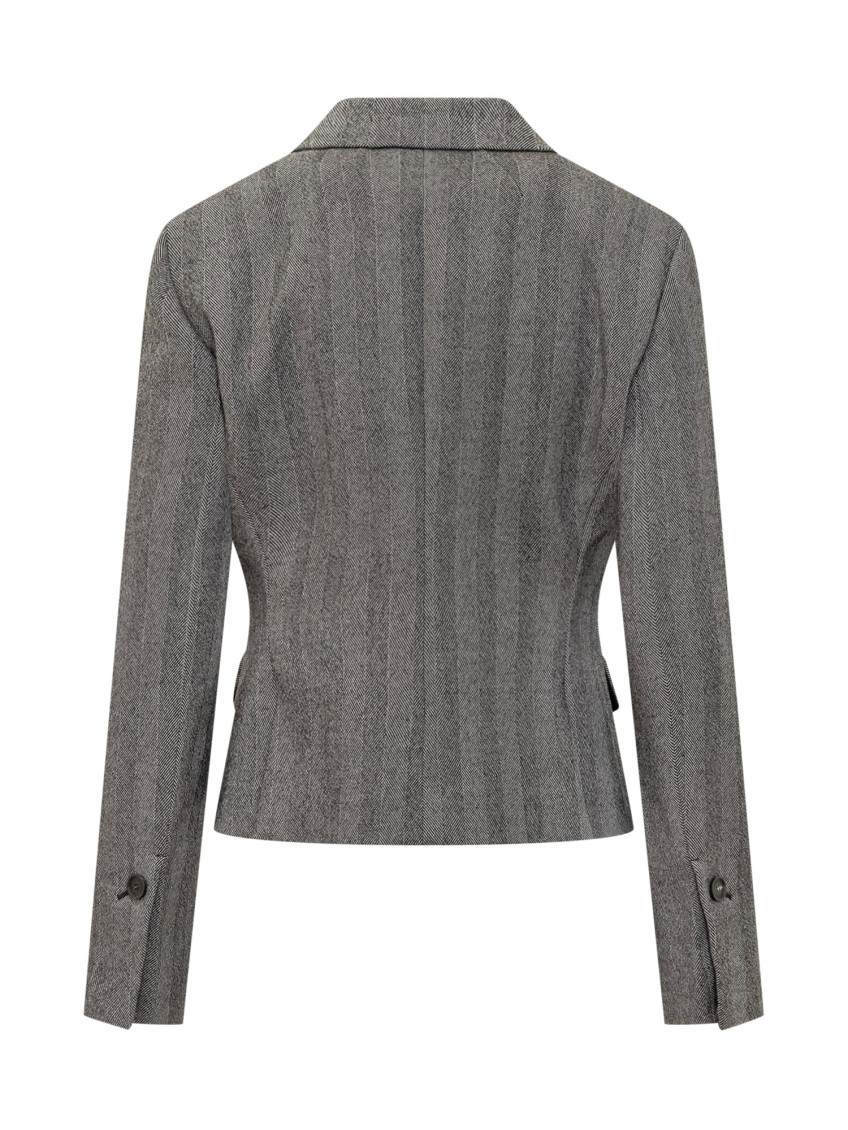 Grey Stripes Notched Lapel Blazer