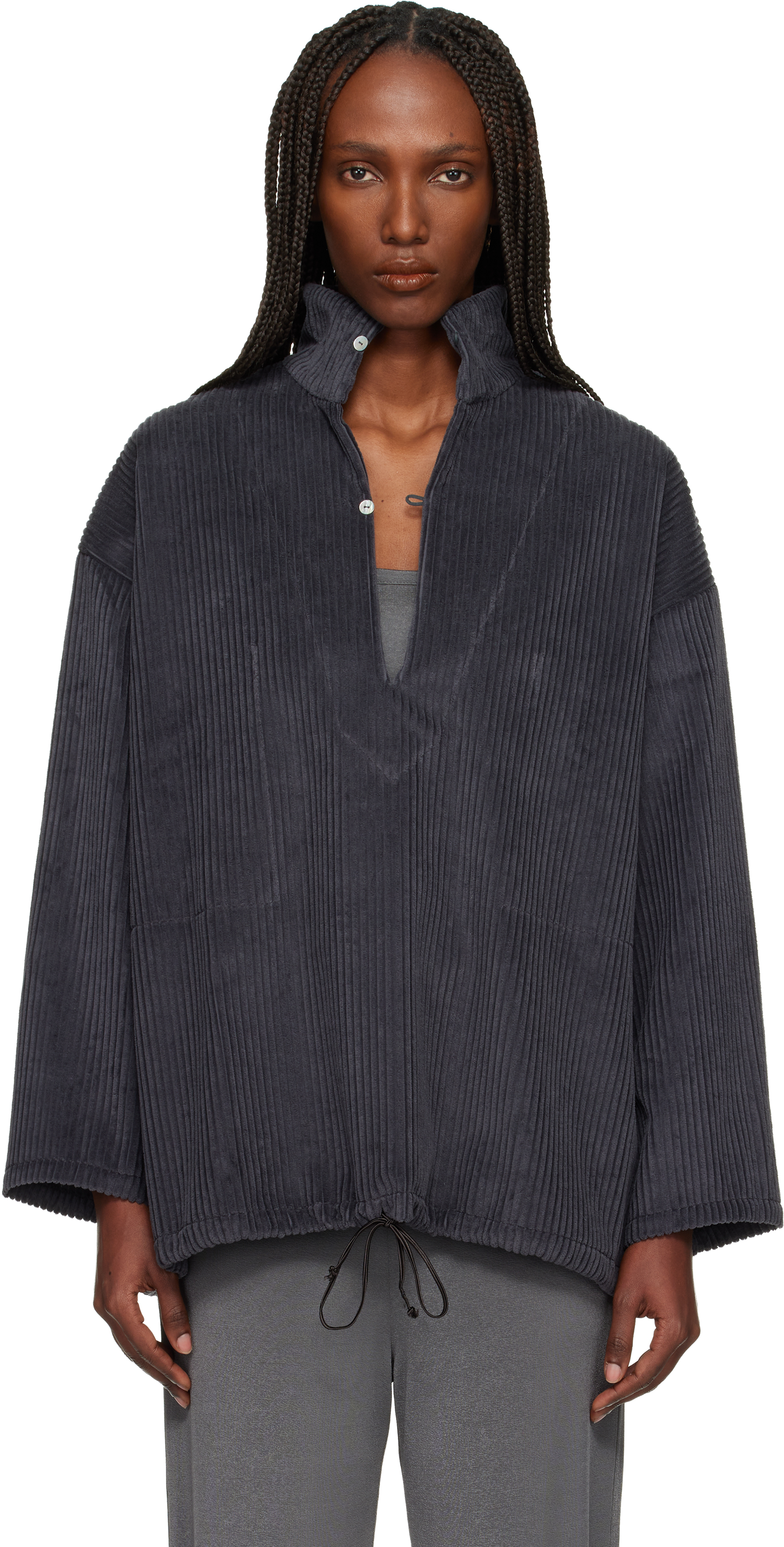 Gray Wide Cotton Corduroy Vareuse Turtleneck
