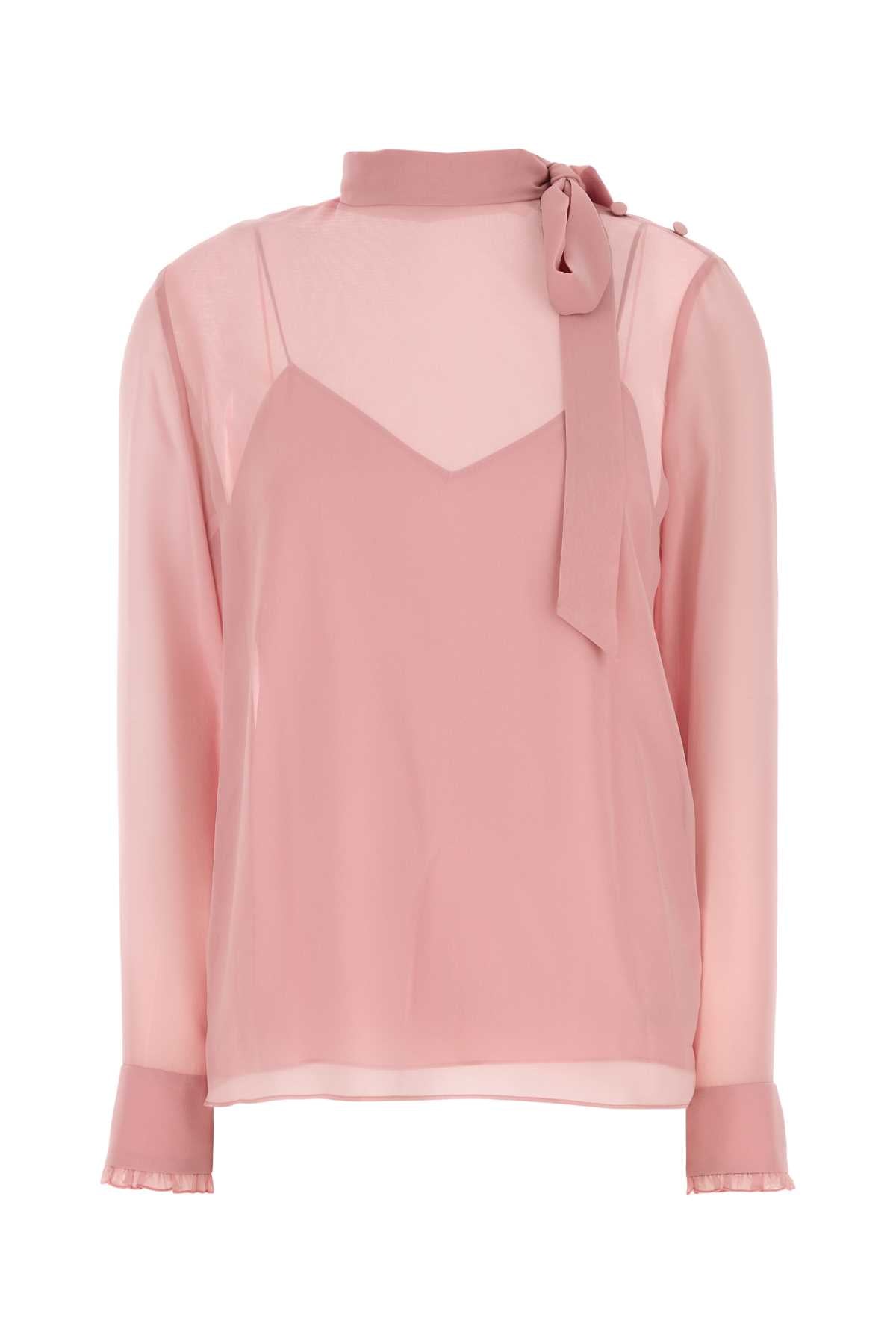 Crepe Silk with Tie-Neck Blouse — Pink