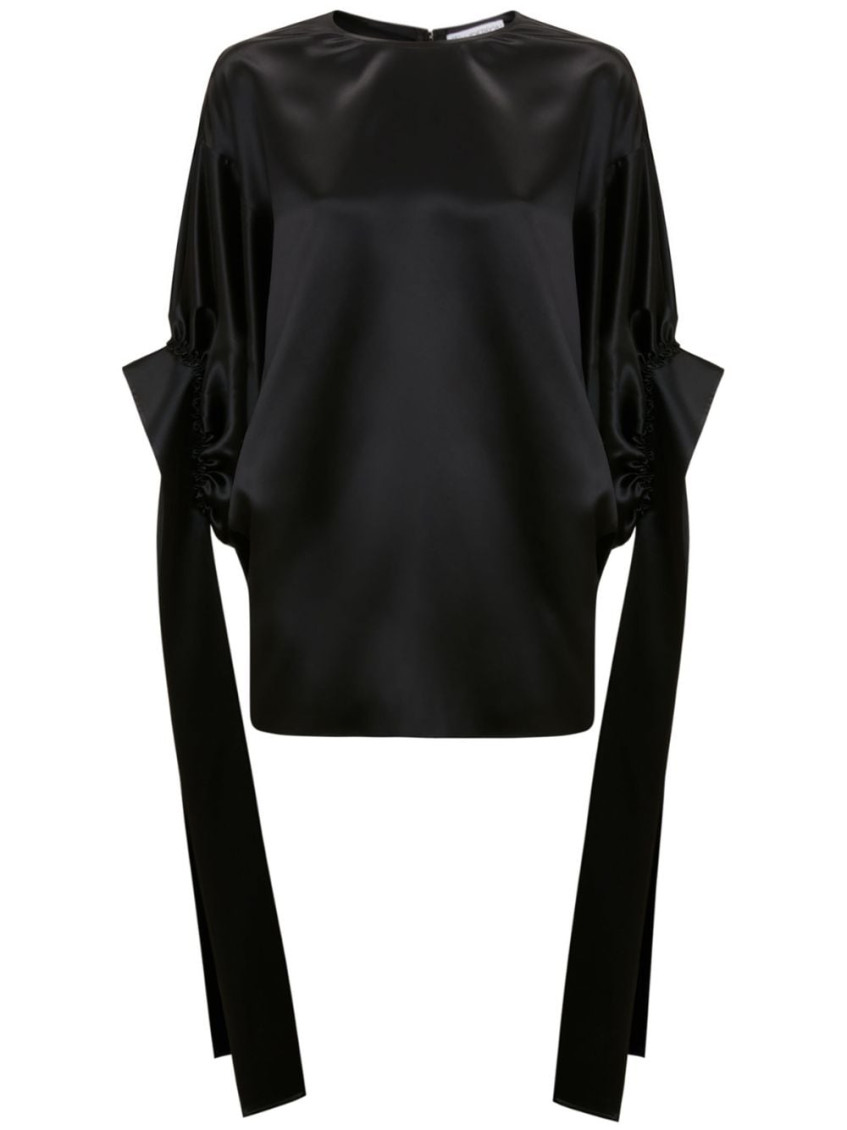 Satin-finish pleated blouse - Black