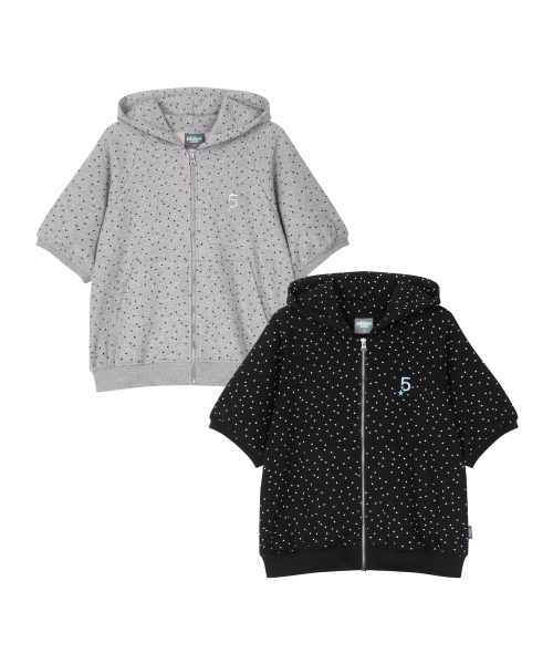 Dot Short Sleeve Hoodie Zip-Up