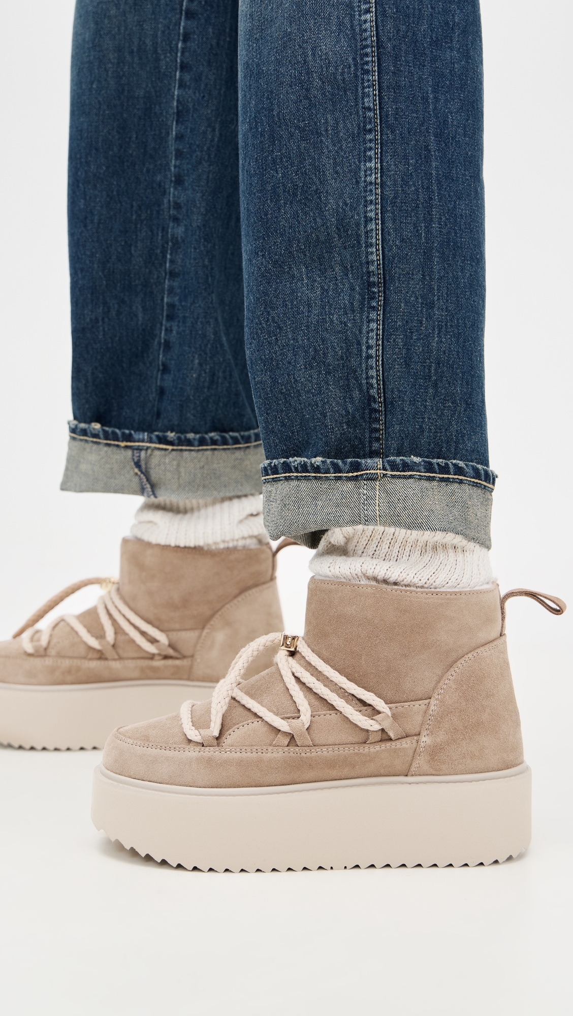 Classic Low Platform Boots Beige