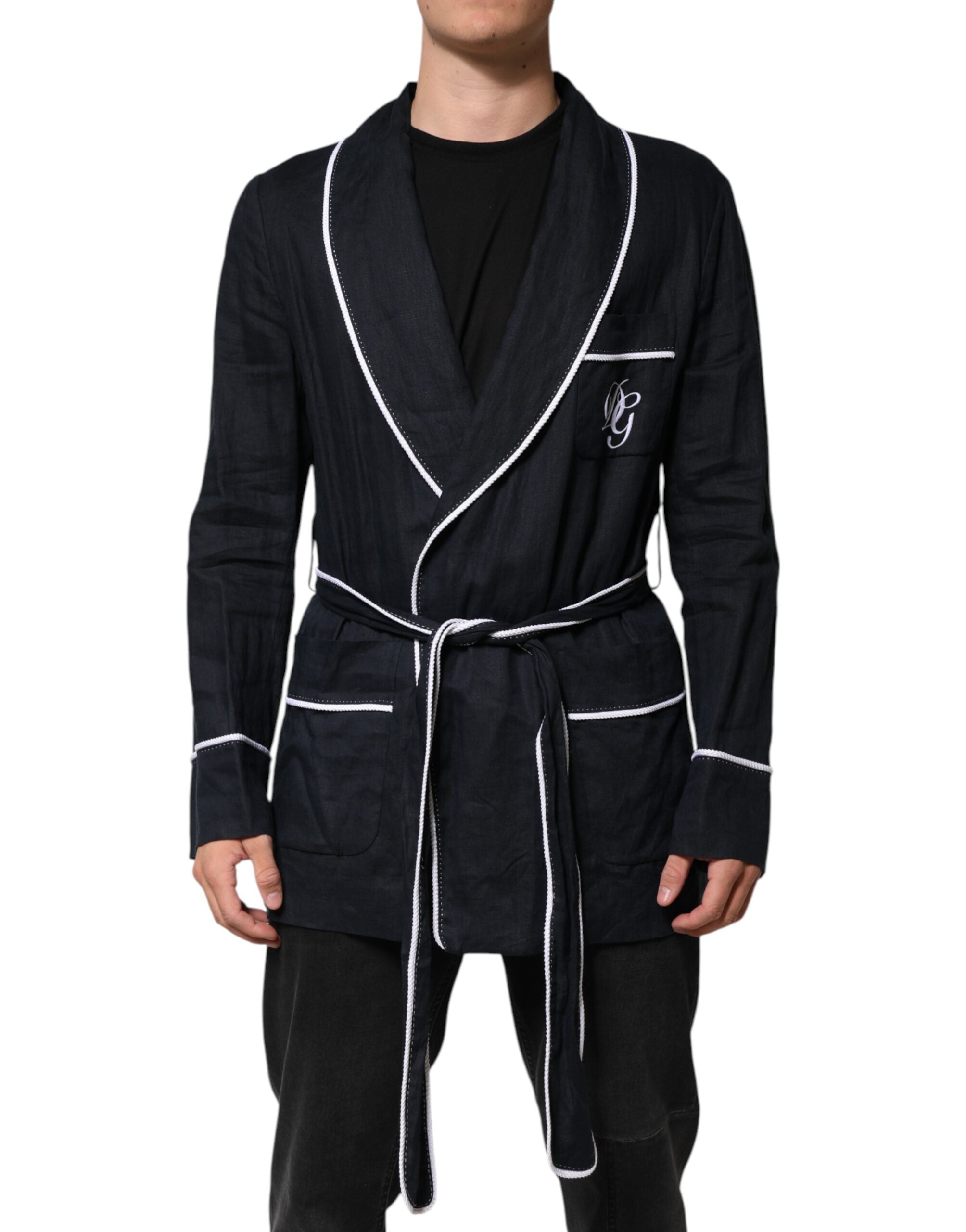 DG Embroidered Linen Blazer — Navy