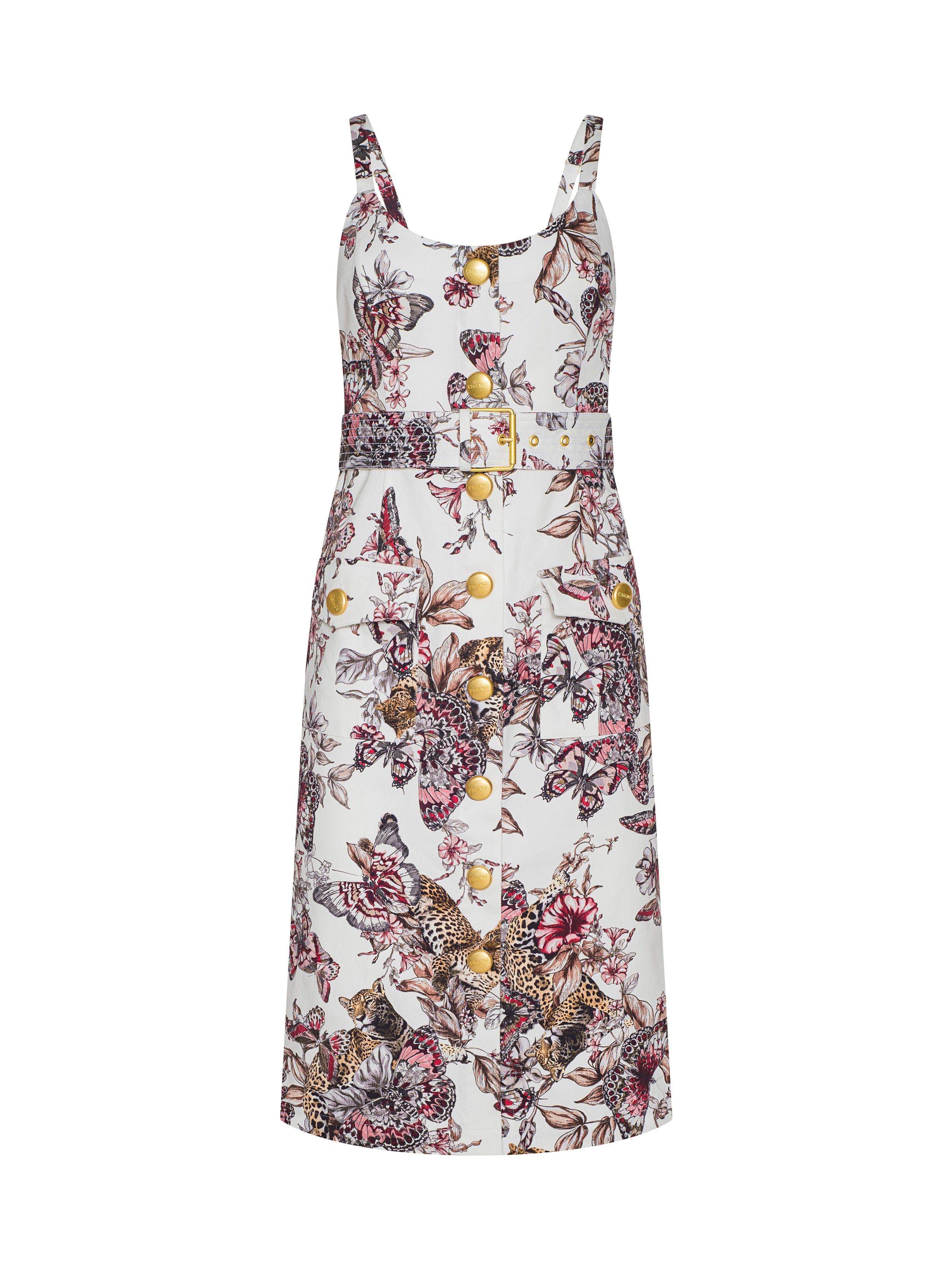Ida Dress In White Multi Large Butterfly Jungle