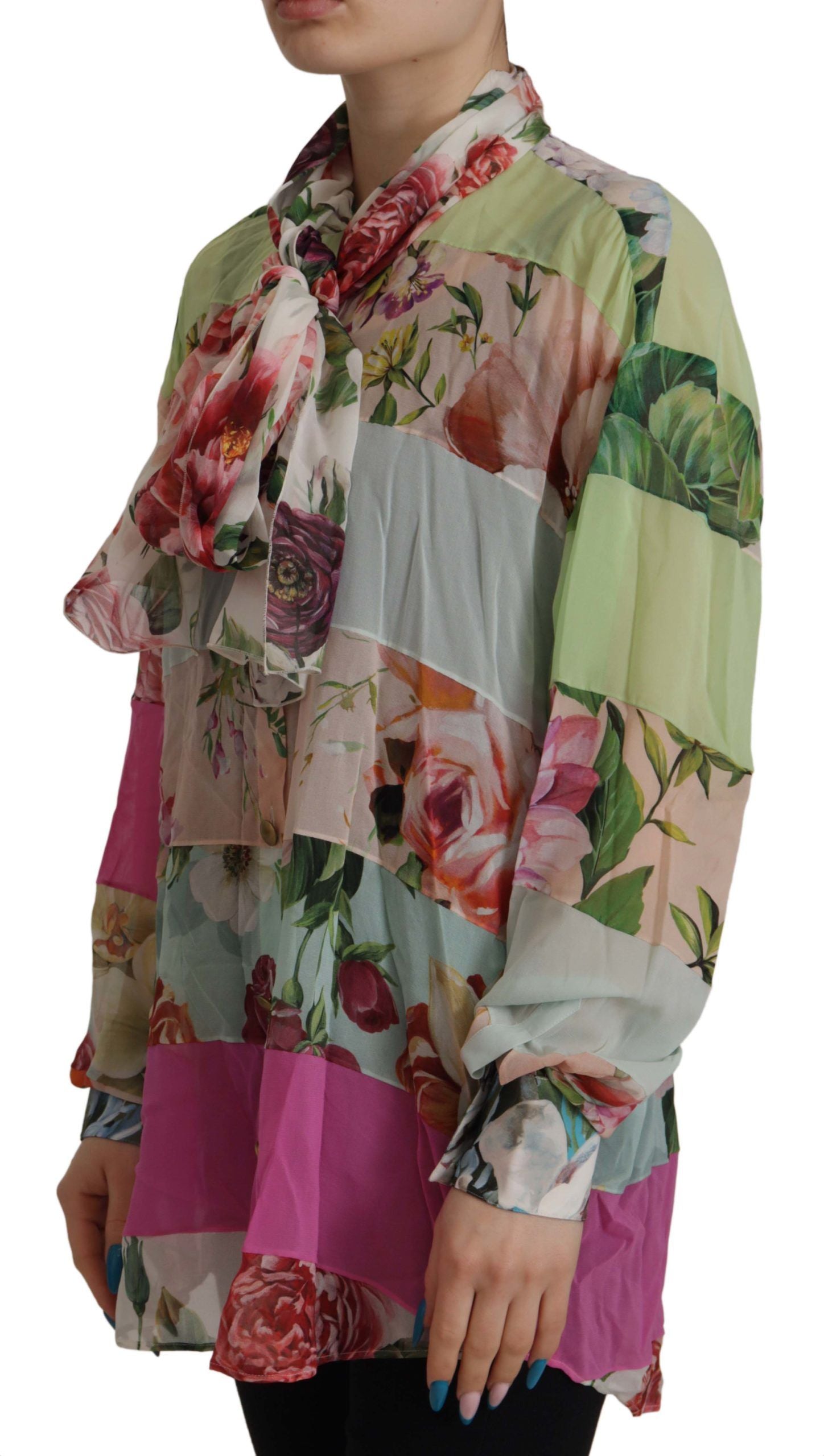 Floral Patchwork Silk Blouse — Multicolor
