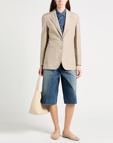 Woman Blazer Beige Size 4 Silk, Linen