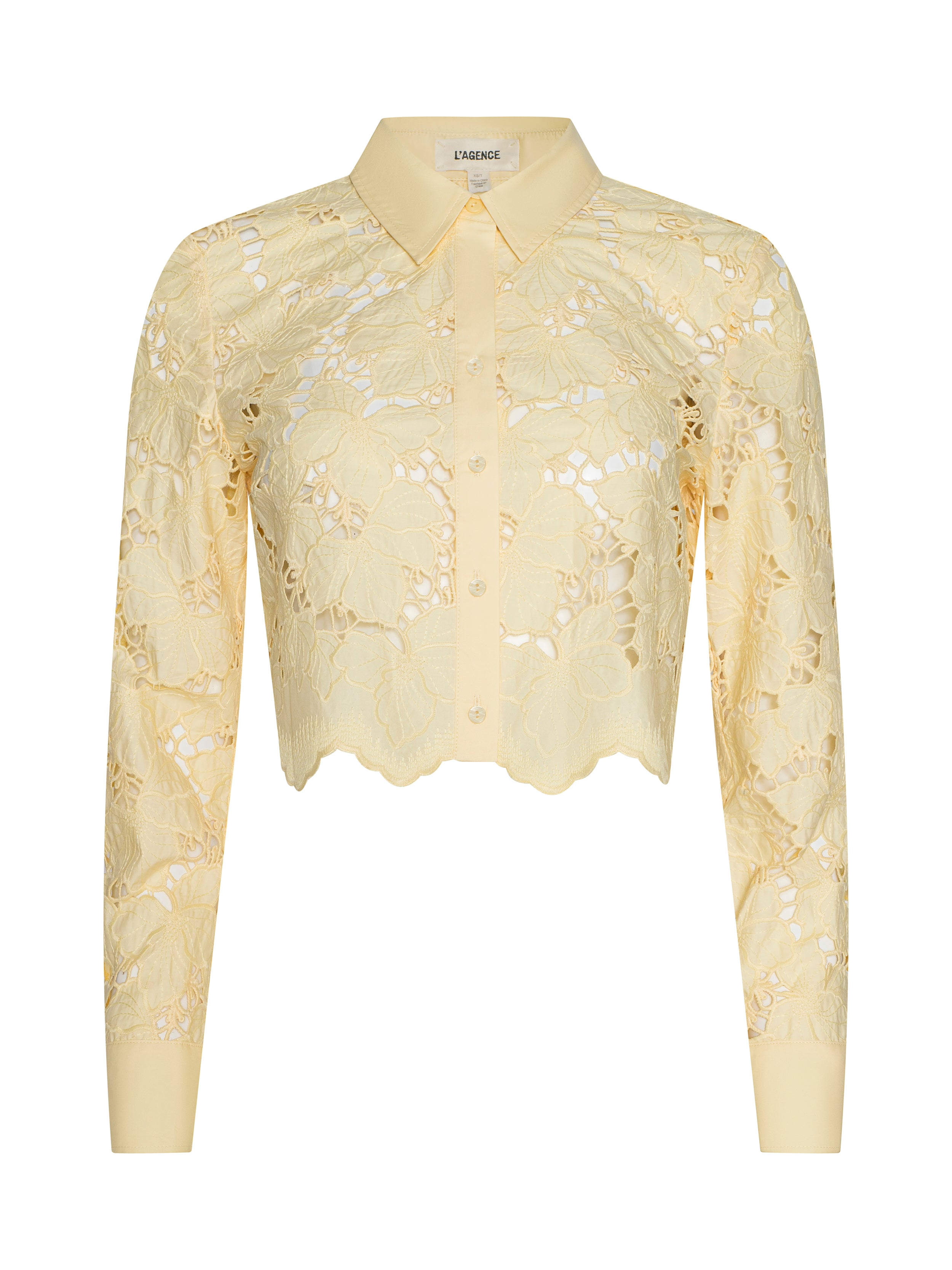 Seychelle Cropped Eyelet Blouse Top In Lemon Sorbet