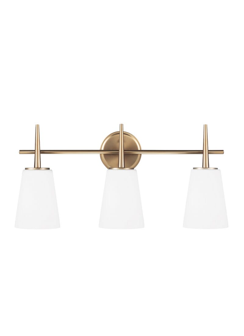 Satin Brass Three Light Wall Bath from the Driscoll Collection