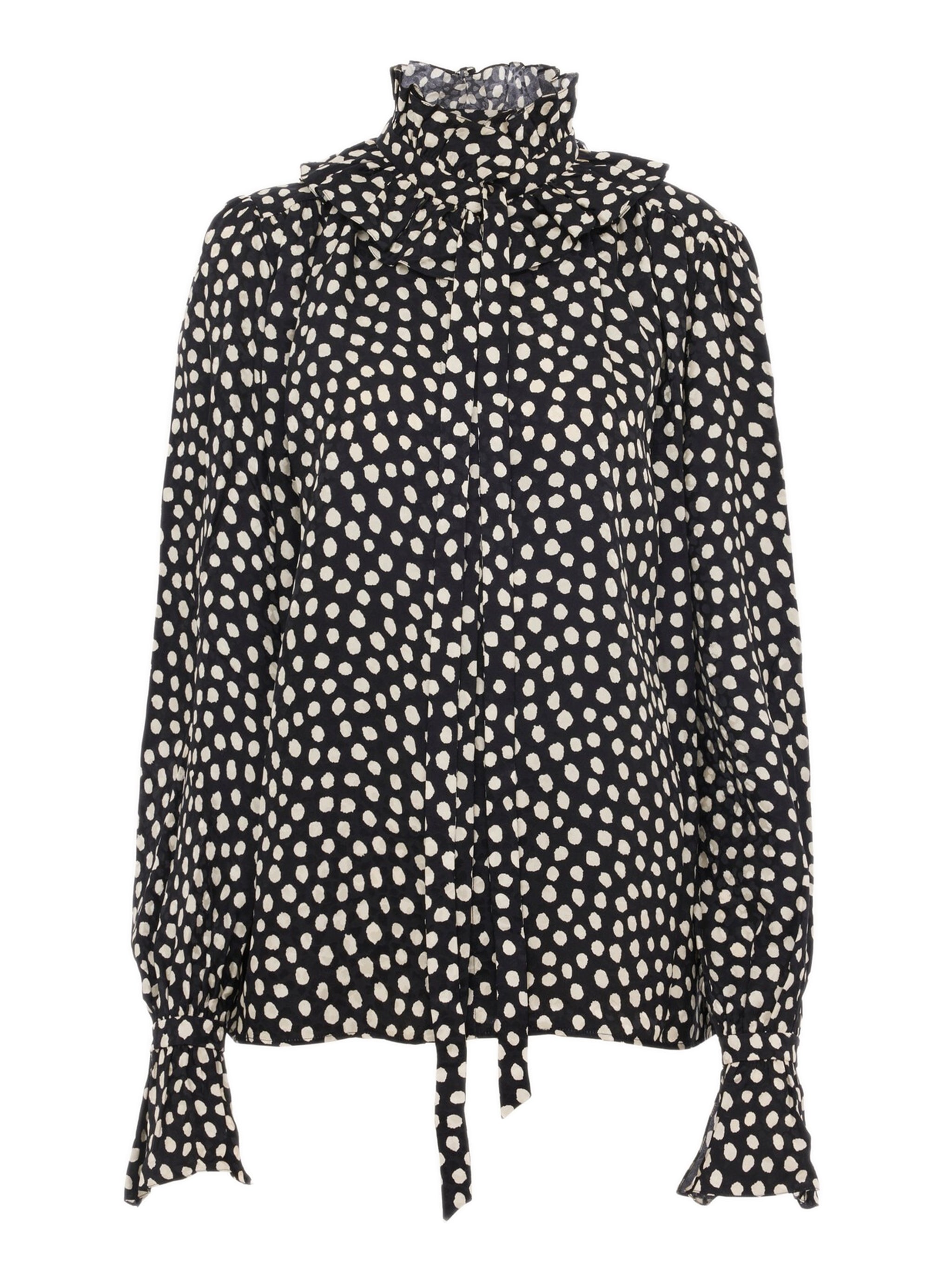 Chloé High-Neck Silk Blouse with Front Tie and Mother-of-Pearl Buttons