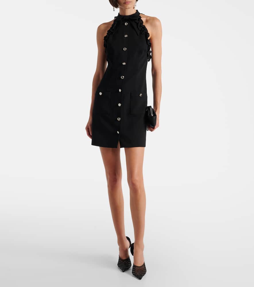 Bow-detail wool-blend crêpe minidress