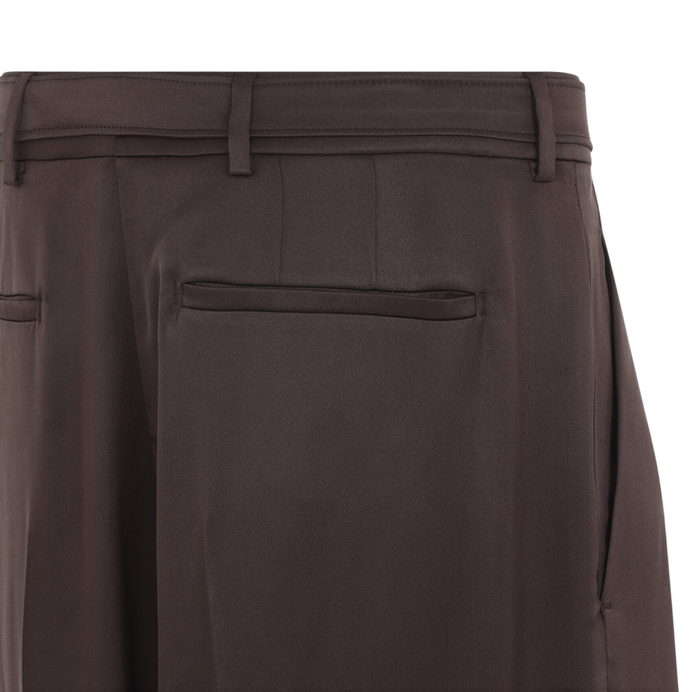 Brown Solid Pleated Pant
