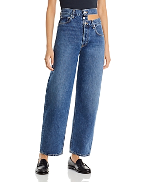 Cutout Waistband High Rise Wide Leg Jeans in Intrigue