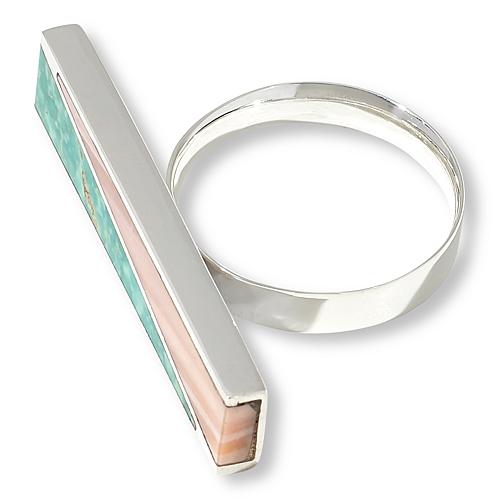 Sterling Silver Alicia Turquoise and Pink Opal Inlay Ring