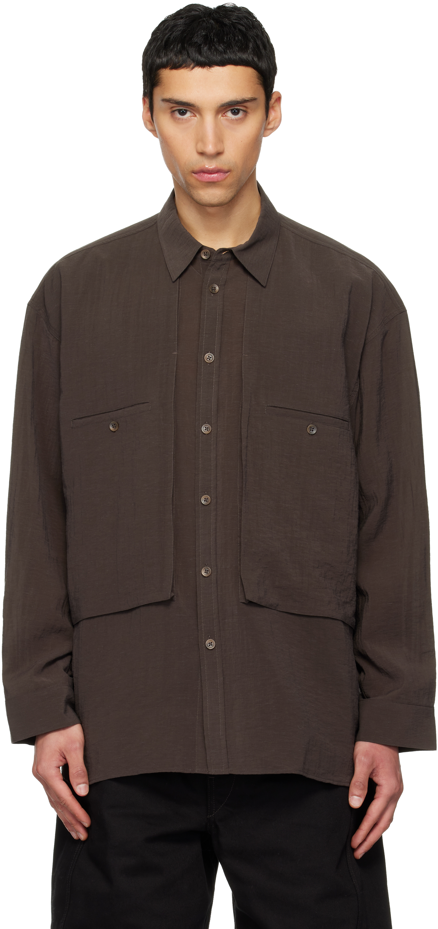 Brown Oversized Cargo Pocket Shirt