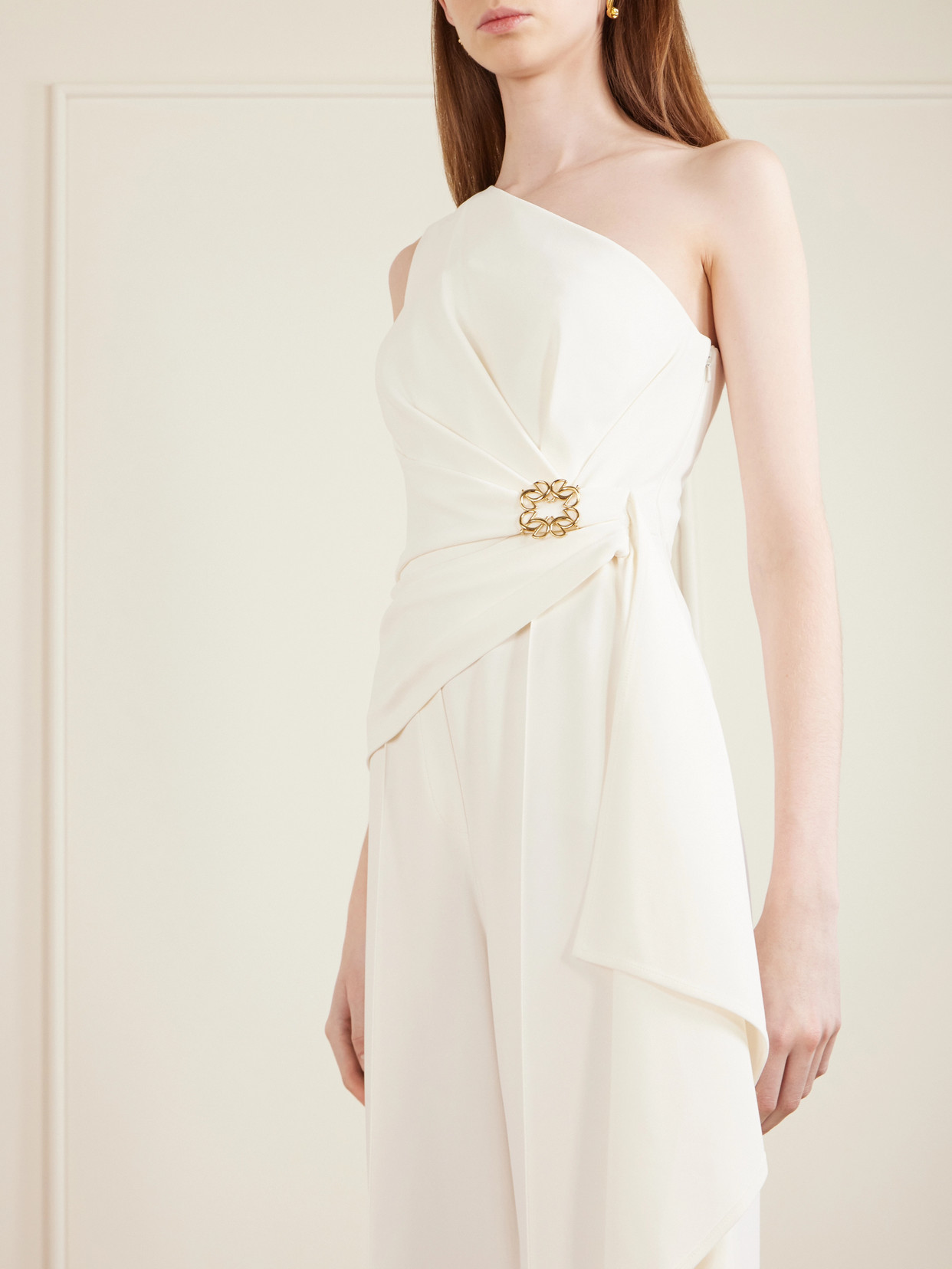 One-shoulder Embellished Cady Jumpsuit - White