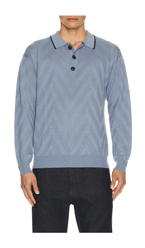 Scotch & Soda Structure Long Sleeve Polo in Blue. L. Also in S, M, XL/1X, XXL/2X