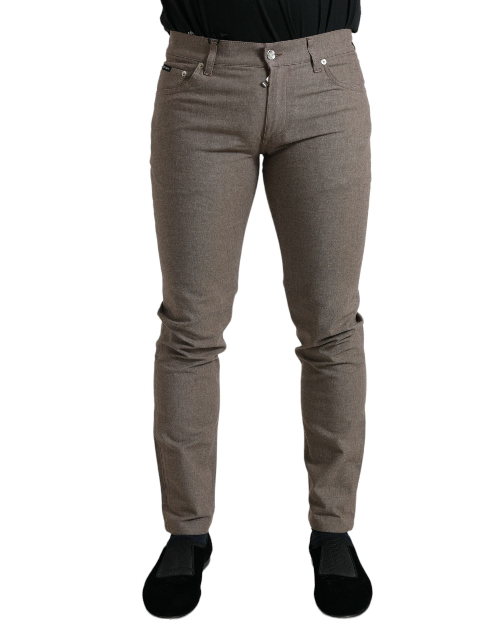 Cotton Stretch Skinny Trousers — Brown