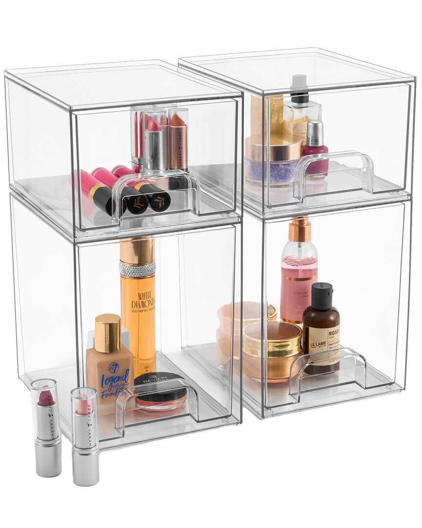 Set of 4 Acrylic Pull-Out Storage Containers For Makeup