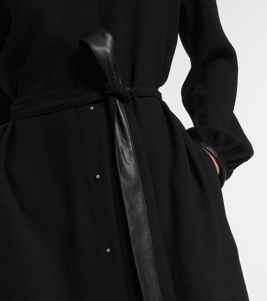Faux leather-trimmed shirt dress