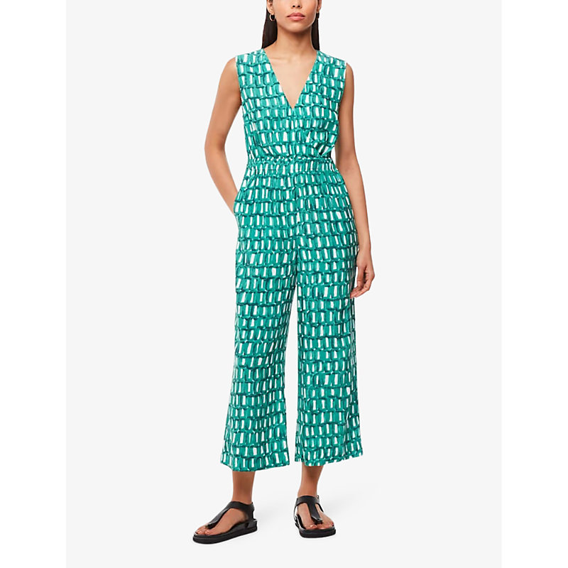 Womens Linked Smudge Graphic-print Woven Jumpsuit