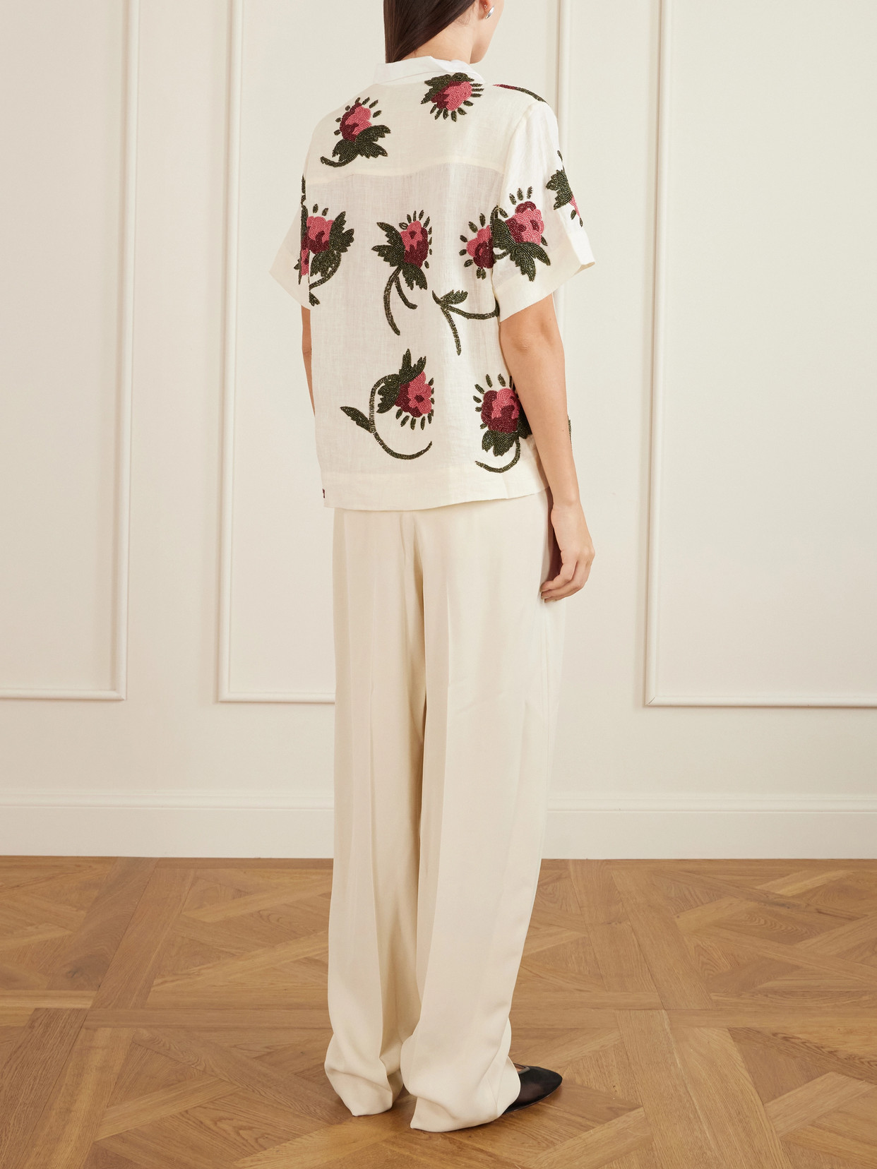 S. S. Daley - Iona Bead-embellished Linen Shirt - Cream