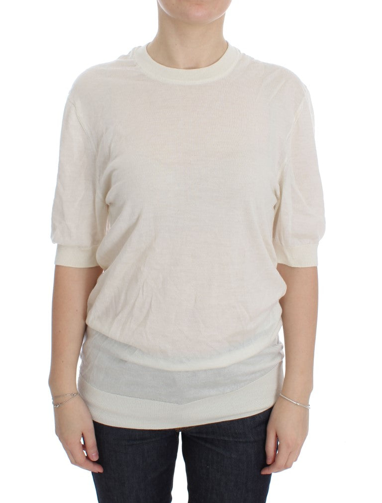 Cashmere Half-Sleeve Sweater — White