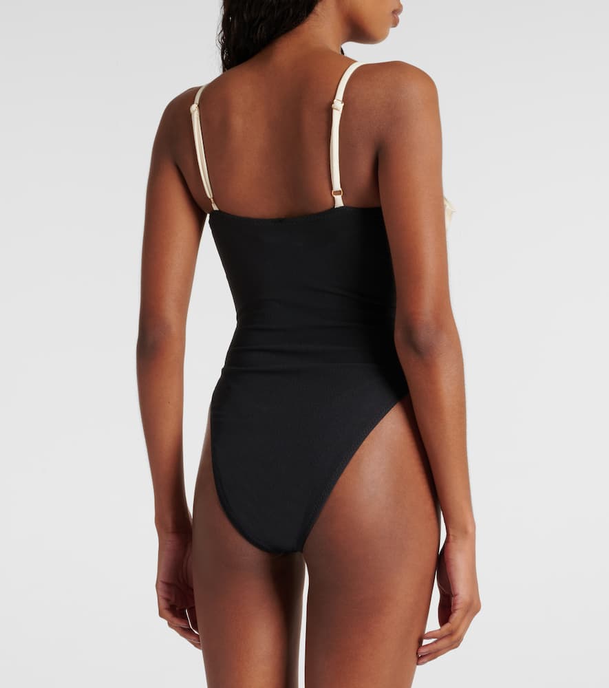 Floral-appliqué high-rise swimsuit