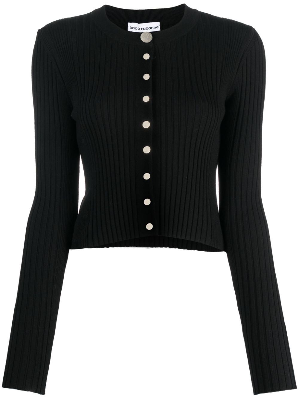 Round-neck ribbed-knit cardigan - Black